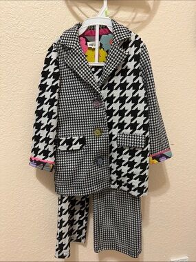 Kids Black & White Houndstooth Blazer with Colorful Trim and matching pants